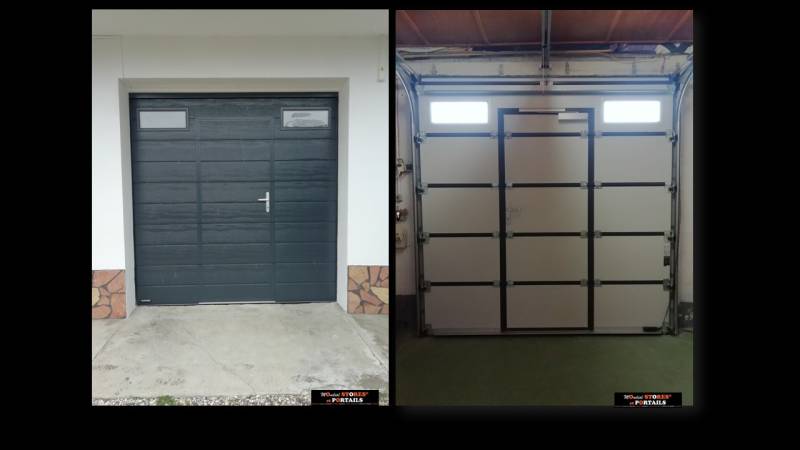 Porte de garage sectionnelle avec portillon intégré TECKENTRUP installée à Villefontaine par Mondial-Stores & Portails