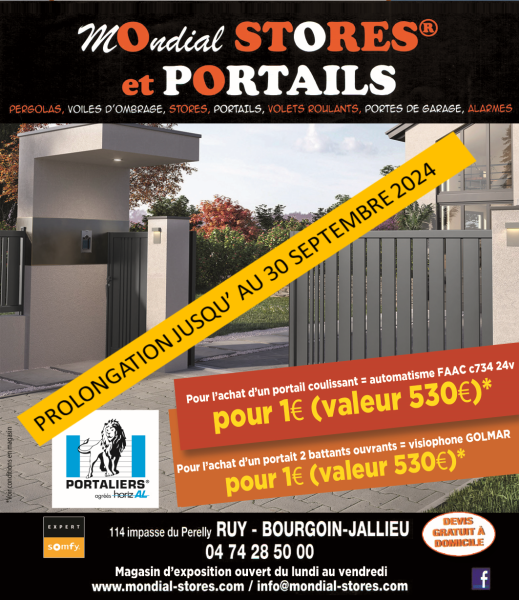 Prolongation des offres jusqu'au 30 septembre 24, Les immanquables de l'été du portail, offres exceptionnelles sur les portails HORIZAL chez MONDIAL-STORES et PORTAILS à RUY proche de BOURGOIN JALLIEU